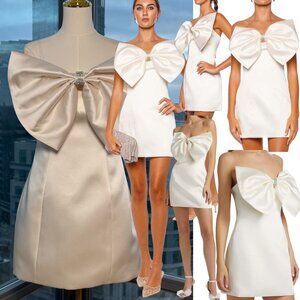 🆕 BRONX & BANCO 🧿 NWOT Evie White Strapless Bow Mini Dress, Sz L US 8